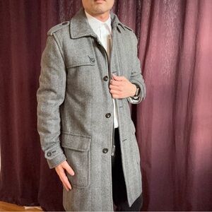 Vintage Club Monaco Herringbone Wool Trench Coat